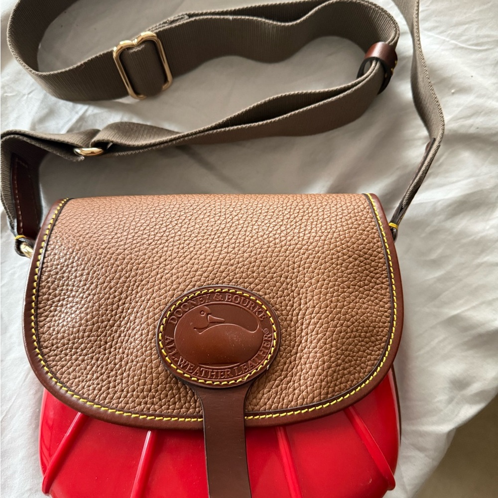 Dooney & Bourke Brown and Red Pebbled Leather Crossbody